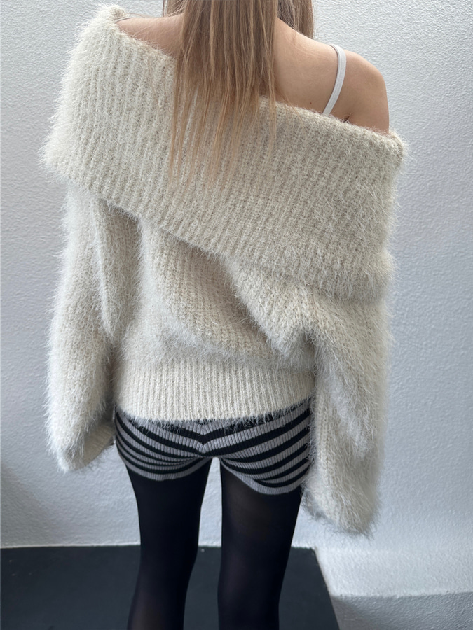 bodle fur off-shoulder knit