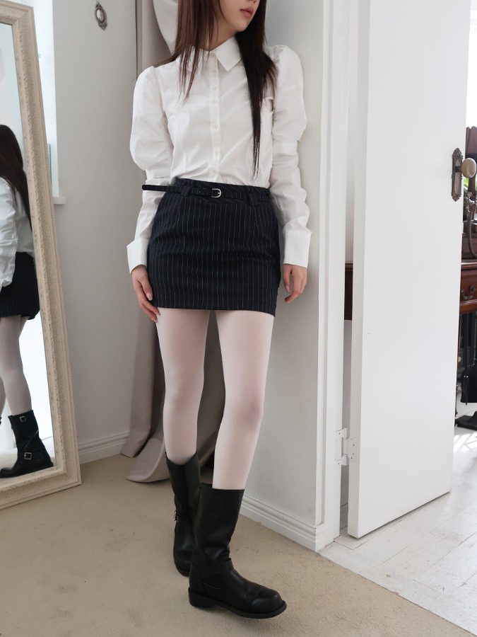 stripe belt set mini skirt